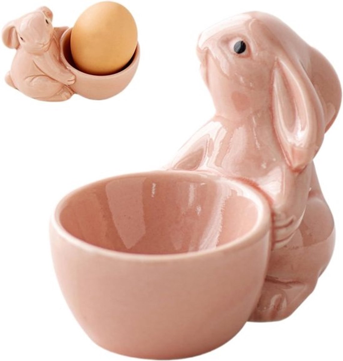 Keramische eierdopjes - Paaseierenhouder standaard - Ontbijt serveren - Uniek konijn design - 8.5x7cm