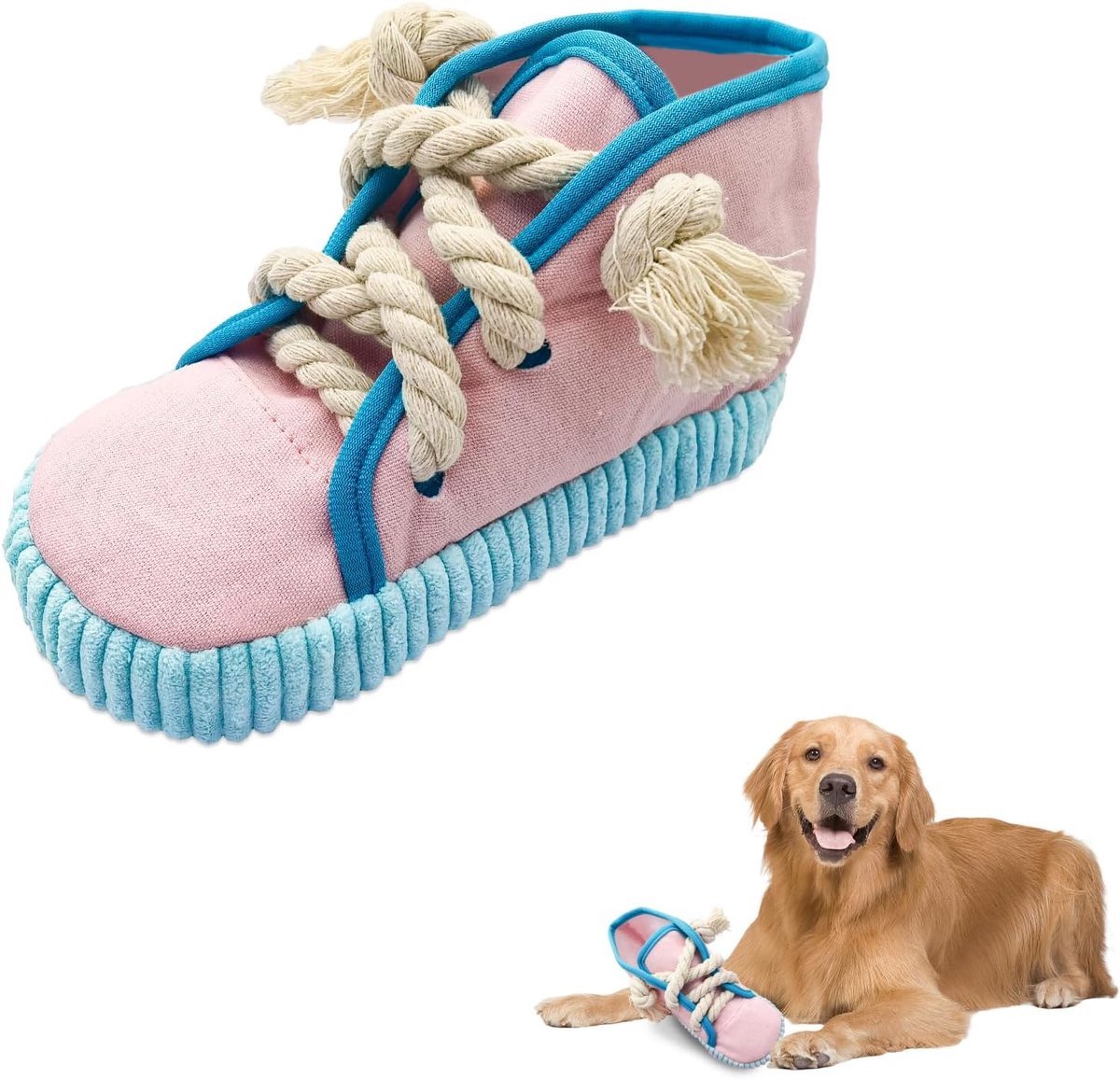Piepspeelgoed hond, schoenvormig hondenkauwspeelgoed met piepers om verveling te verminderen voor kleine middelgrote honden (roze)