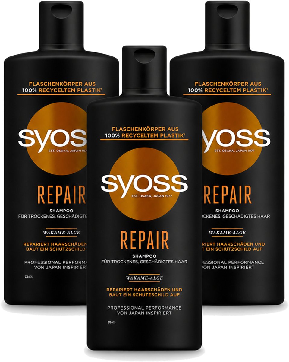 3 x Syoss Repair Shampoo - Shampoo - Herstel - 440 ml - Voordeelverpakking - 3 stuks