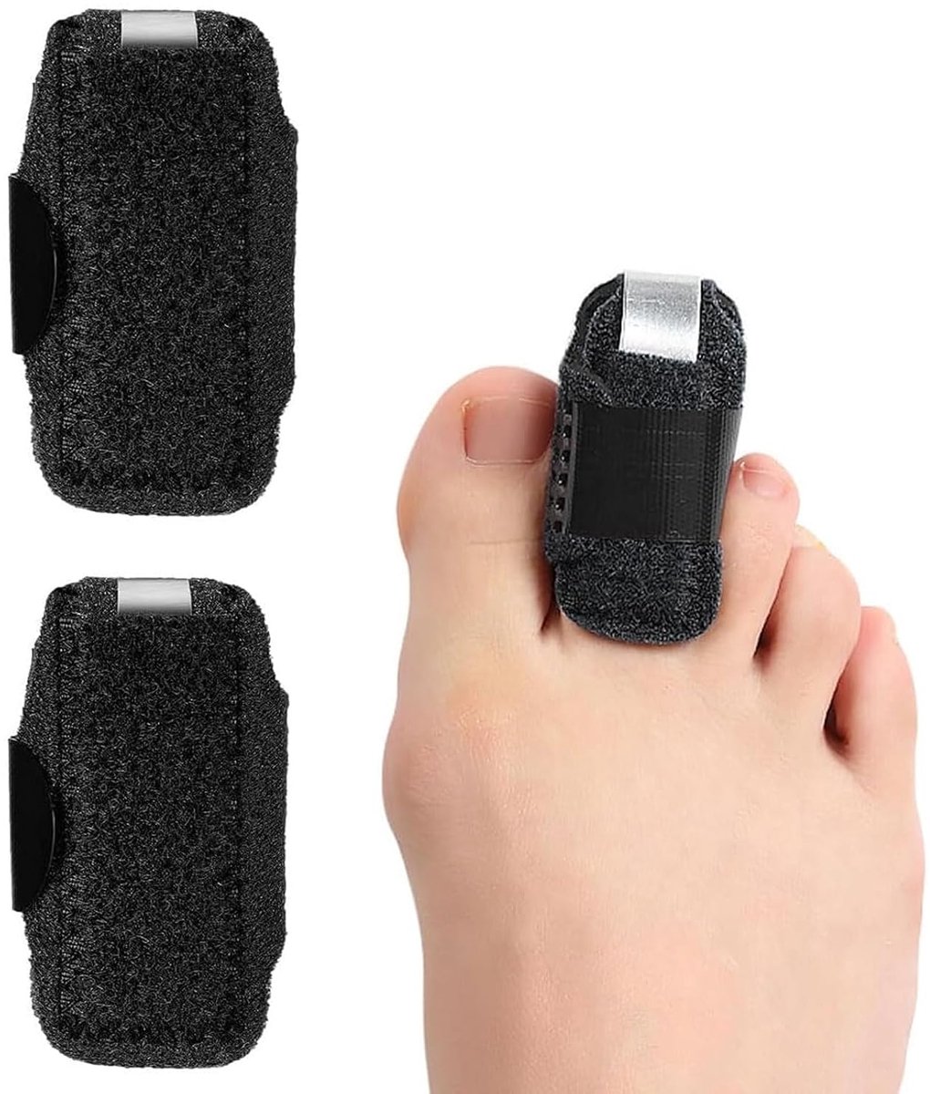 Teencorrector met verstelbare rails, U-vormige ondersteuning voor de behandeling van breuken, verstuikingen en hamertenen, zwart (2 stuks)