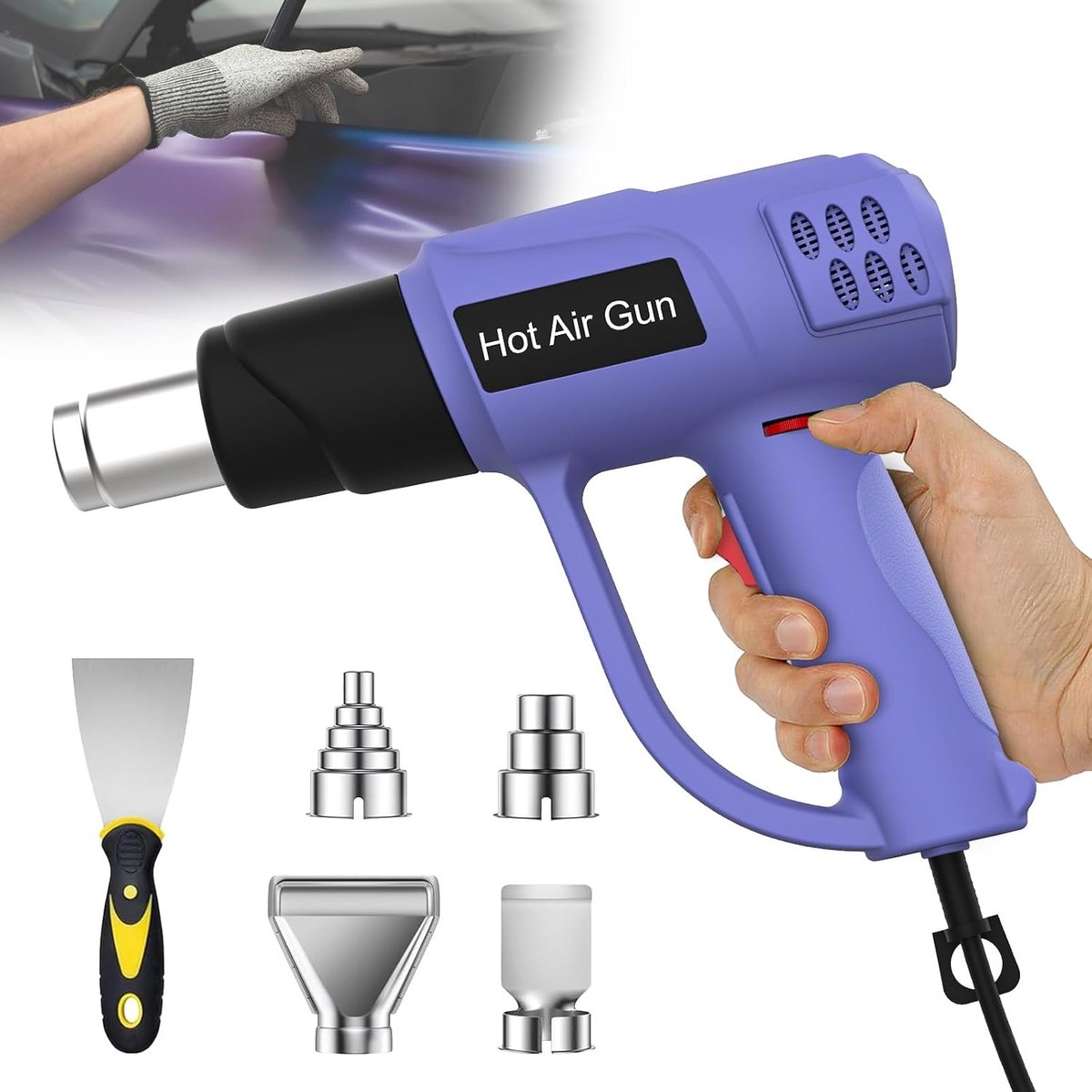 Professional 2000 W, heteluchtpistool, 60-600 °C, instelbare temperatuur, 2 luchtstroom, overbelastingsbeveiliging, keramische verwarmingskern, handvat ring