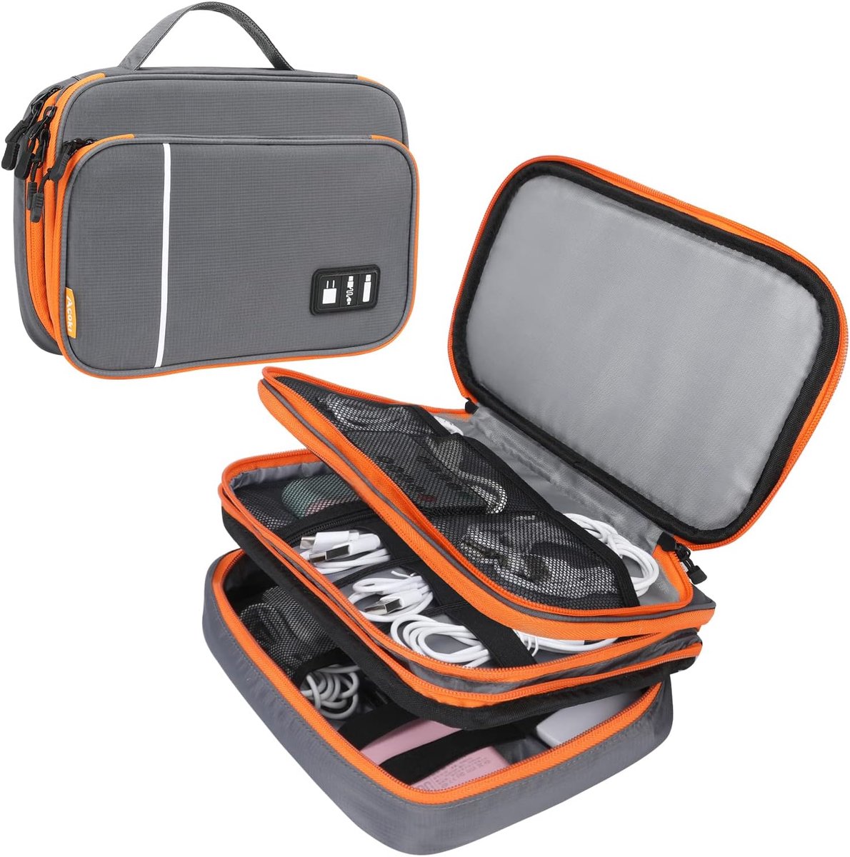 Tas voor reisaccessoires, draagbare kabelorganizer, reiselektronica-organizer, gadget-kabeltas, kabeltas, draagtas voor tablet, kabel, SD-kaart, oplader, powerbanks (grijs, XSC)