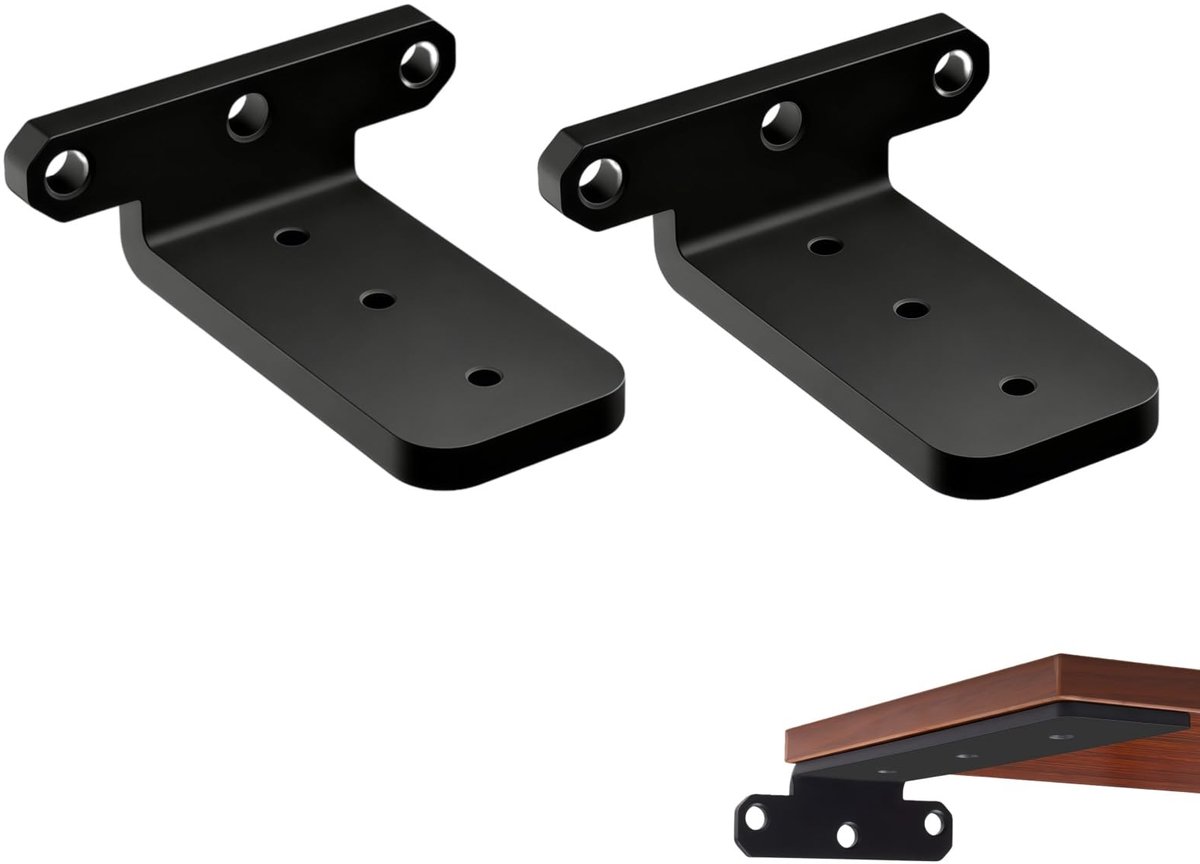 Verborgen Plankdrager - Zware Uitvoering, Inclusief Schroeven - Voor Wandmontage - Zwart, 10 cm, 2 Stuks, Draagkracht 80 kg