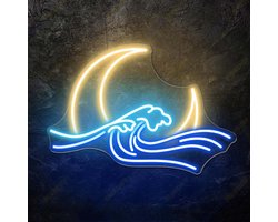 Arylic Neon Maan Tekens Wave Neon Licht met Dimbare Schakelaar, Game Neon voor Kinderen Slaapkamer Gaming Kamer Dorm Home Bar Wanddecoratie, Decoratieve Nachtlamp voor Man Cave Geschenken, 16x11,4