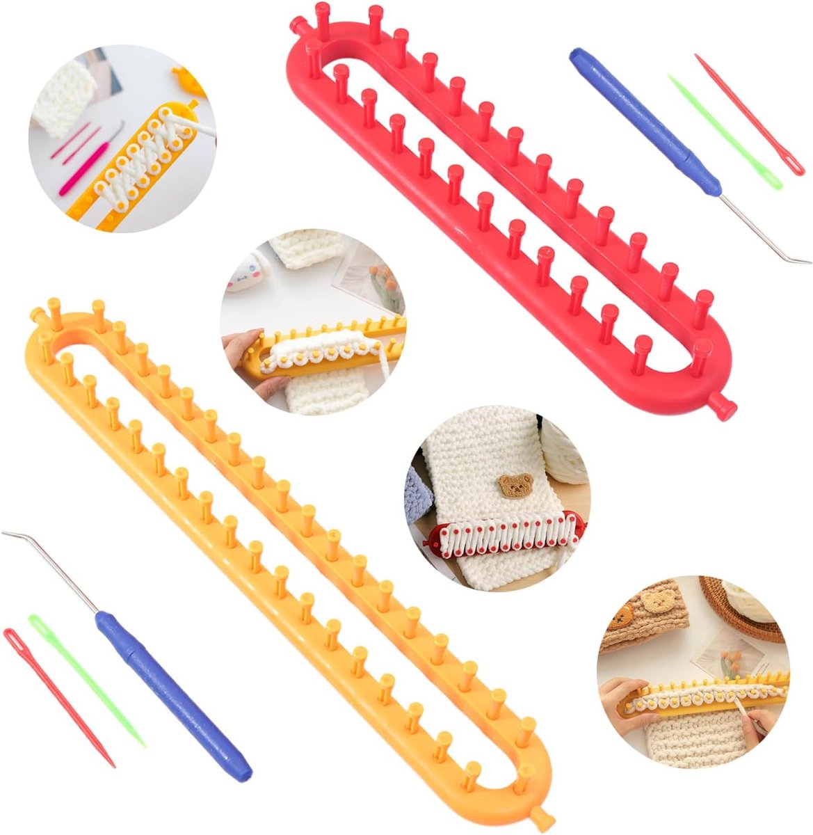 Breiring, breihulp, weefframe, breiband voor handgebreide sjaals voor volwassenen (36 cm) en kinderen (26 cm), met 2 haken en 2 wollen naalden, voor beginners en breiliefhebbers