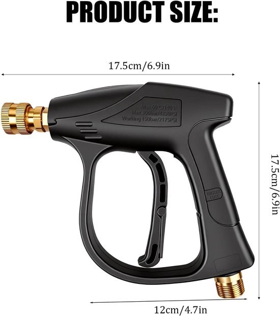 Banks Hogedrukreiniger, pistool, 4350 psi, hogedrukreiniger, pistool met 5 M22 sproeikoppen, kortstraalpistool, autowas (M22 14 mm), snelkoppeling 1/4 inch — afbeelding 2