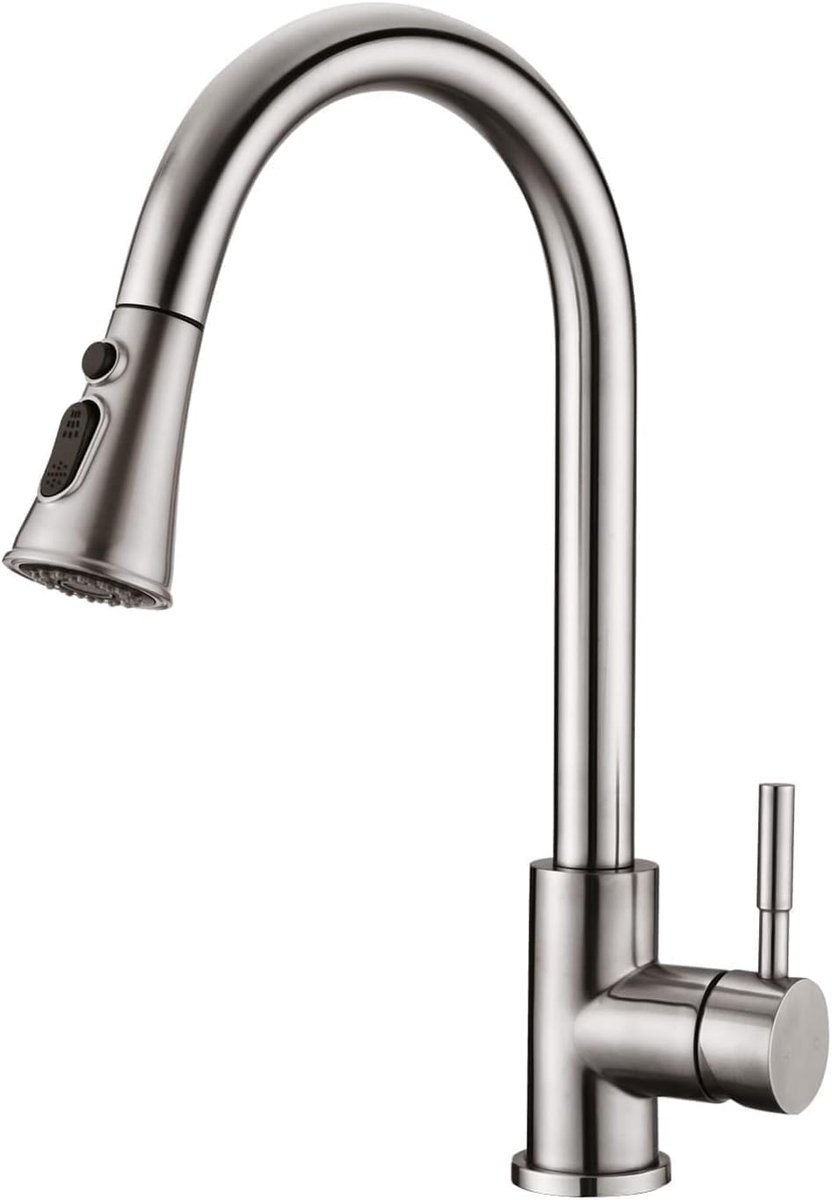 Keukenkraan met Uittrekbare Handdouche 360° Draaibaar Roestvrij Staal Keuken Mengkraan 3 Waterstroomstanden Keukenkraan voor Spoelbak Eengreeps Mengkraan Warm en Koud Water Keuken Kraan