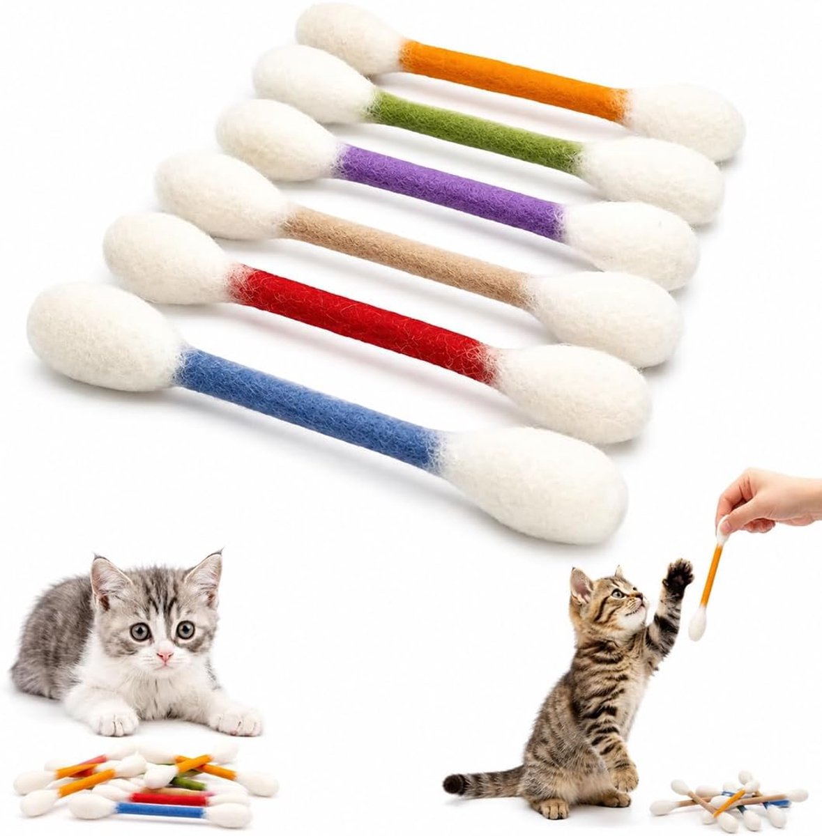 Wattenstaafjes met kattenkruid, 15 cm lang interactief speeltje om op te kauwen en kittens te vermaken