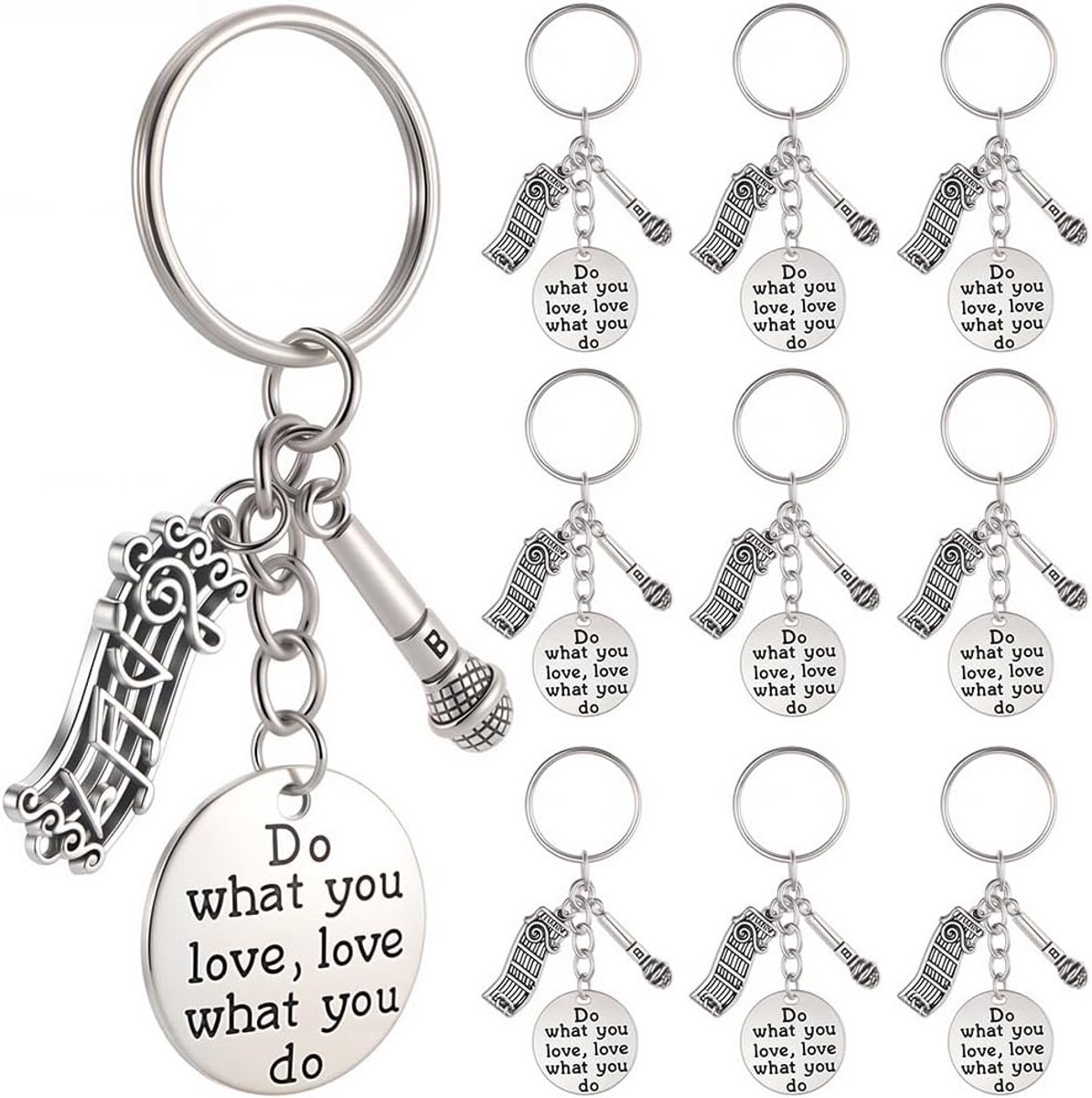 1 doos met 20 sleutelhangersets met muziekthema, zilverkleurige metalen sleutelhanger met muzieknoten, inspirerende woorden voor tassen, feesten, bruiloften, geschenken, artikelen voor