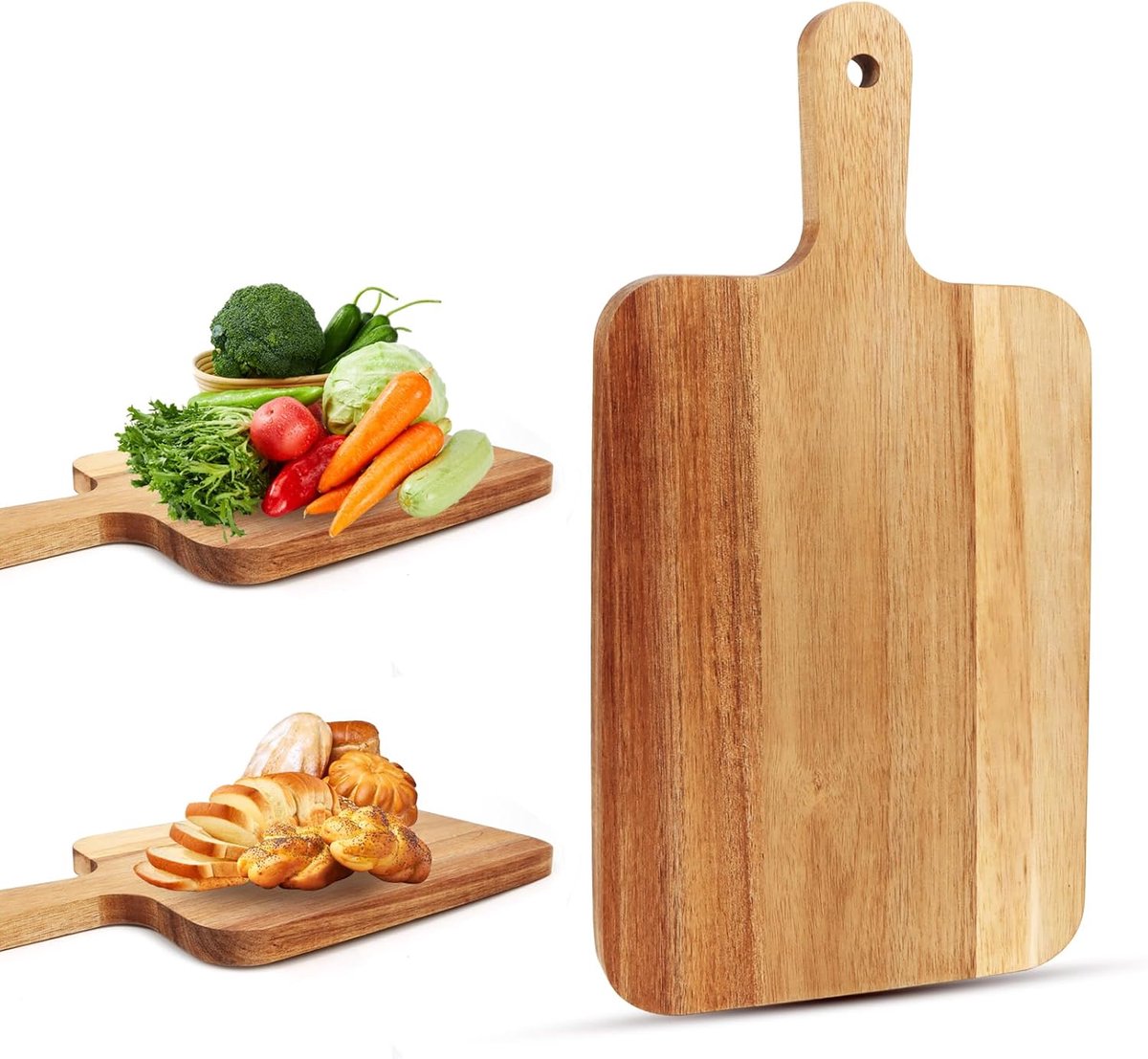 Hout met handvat, houten plank keuken, houten snijplank, snijplank, ontbijtplankje hout, snijplanken acaciahout voor broodvorm, kaas, steak, pizzaplaat