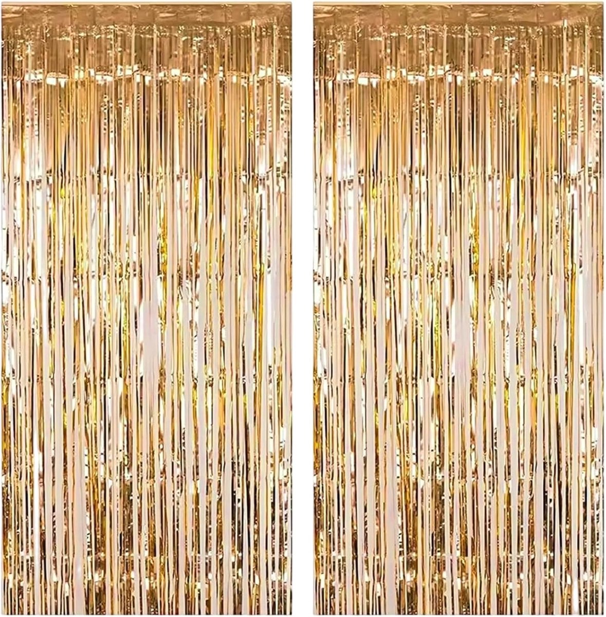2 stuks champagnekleurige gouden foliegordijnen van 97 cm x 198 cm, gordijnen met metallic foliefranjes, tinsalgordijn met pastelkleurige foliefranjes voor verjaardagsfeestjes, bruiloften, kerst
