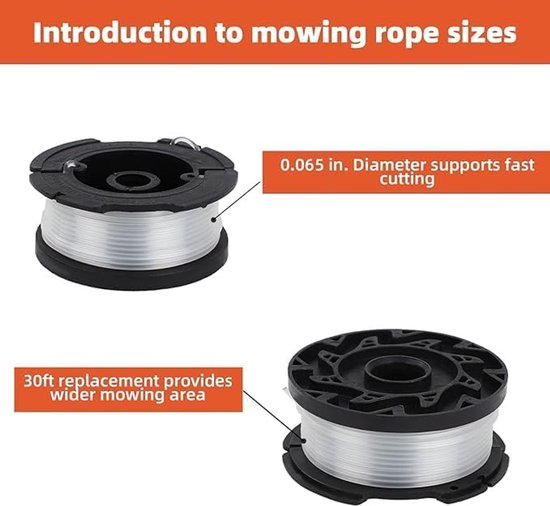 8 A6481- en A6485-draadrollen, geschikt voor Black & Decker-grasmaaiers STC1820CM, STC1820PC, STC1820EPPC, STC1840EPPC, ST5530, ST1823 en GLC1823L20 (8 draadrollen + 2 afdekkappen + 2 veren) — afbeelding 5