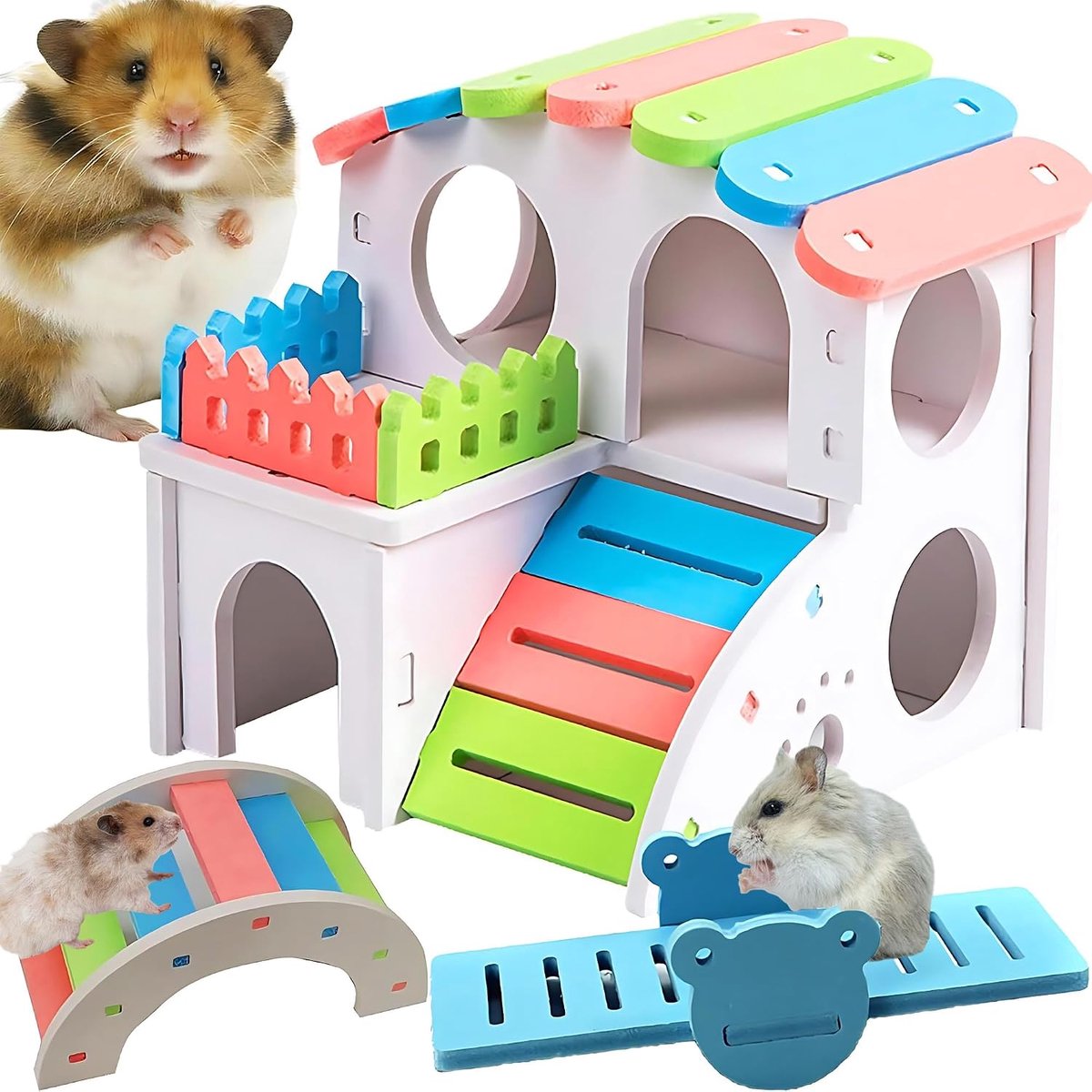 Speelgoed, Regenbooghuis, Regenboogbrug, Kleurrijke Boogbrug, Verveling Breker, Klimmen en Spelen, Speelgoed voor Dwerghamsters, Chinchilla's, Ratten, Gerbil Muis