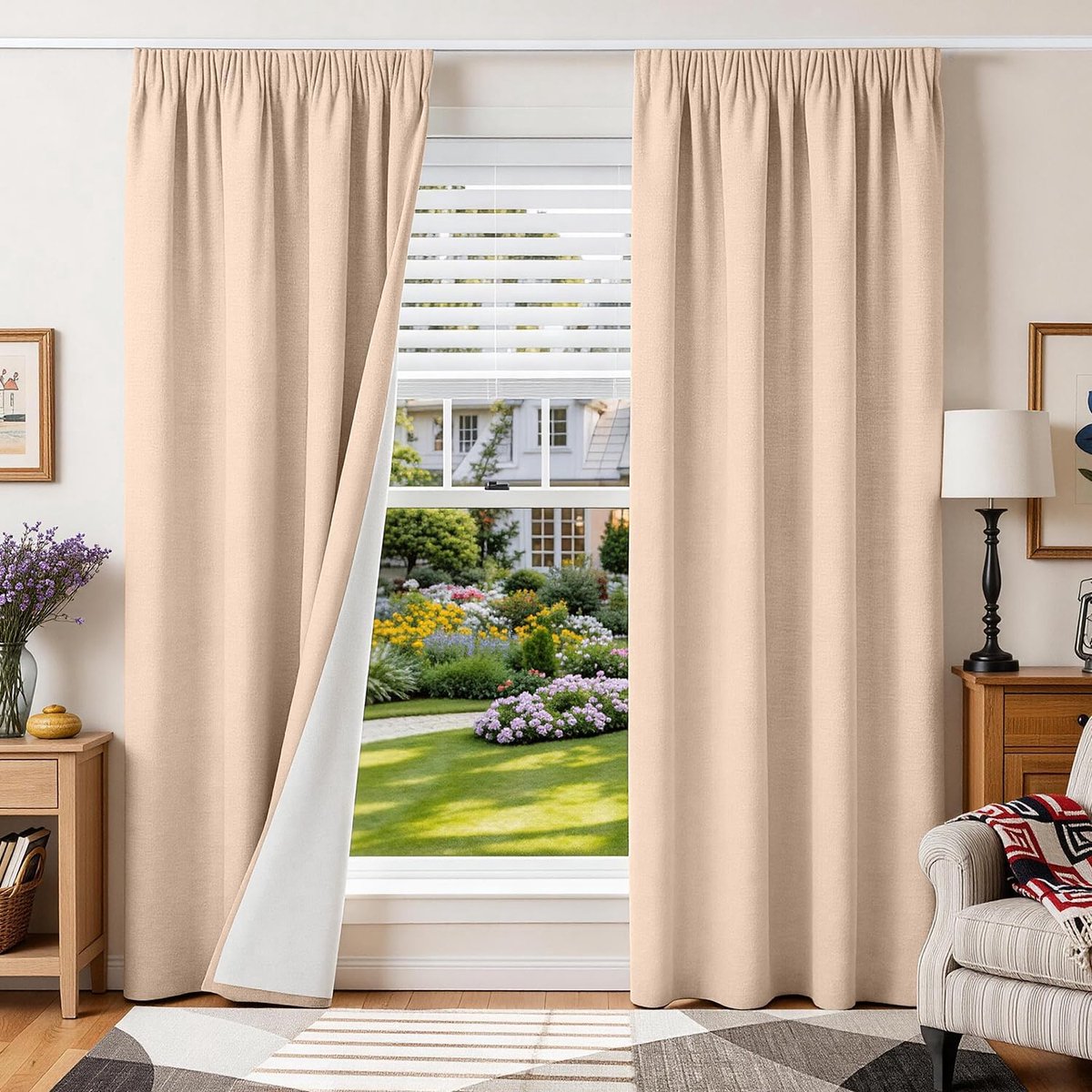 100% ondoorzichtige gordijnen met plooiband lijnenlook verduisterende gordijnen 220H x 140B x 2 perzikroze gordijnen thermogordijnen koudbescherming woonkamer blackoutgordijn