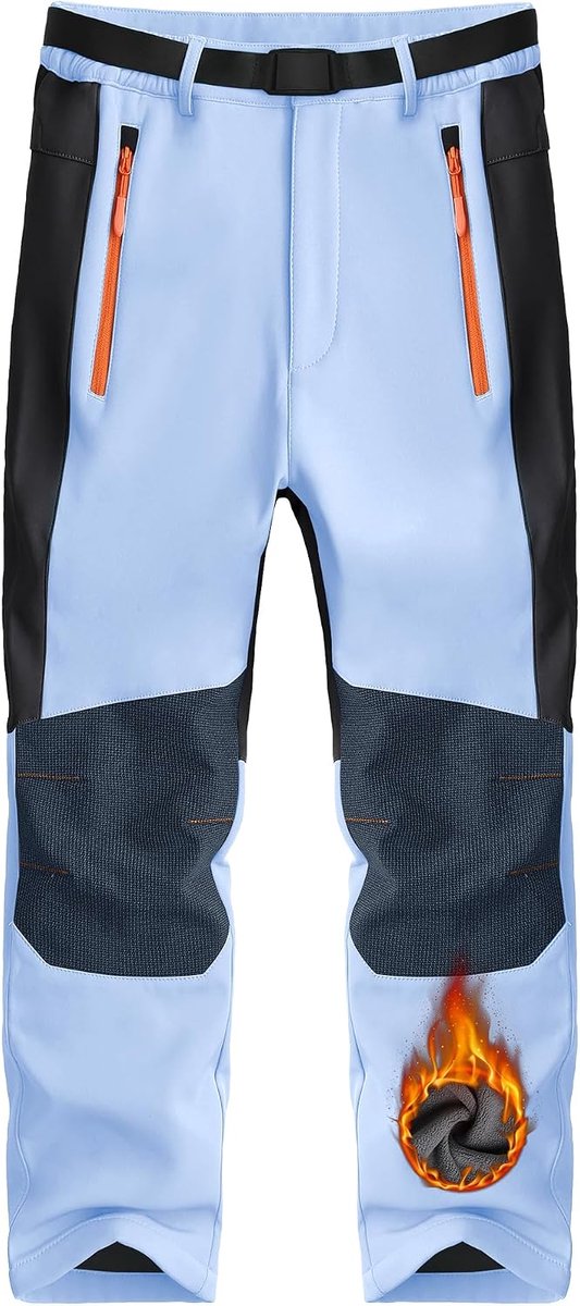 Waterdichte outdoorbroek voor kinderen, gevoerde warme cargobroek, wandelbroek voor jongens en meisjes, ski's, sneeuw, winddichte broek met zakken met ritssluiting, voor 6-14 jaar