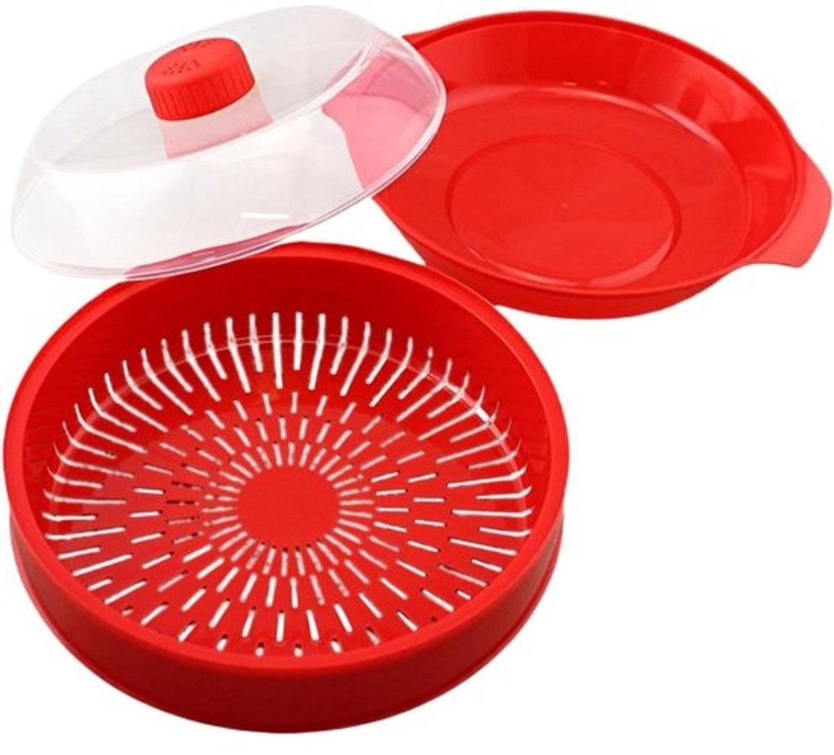 Magnetron Stoompan - Dubbele Laag Pan - Gezond Koken - Tijdbesparende Bereiding - 21x21x18cm - Rood