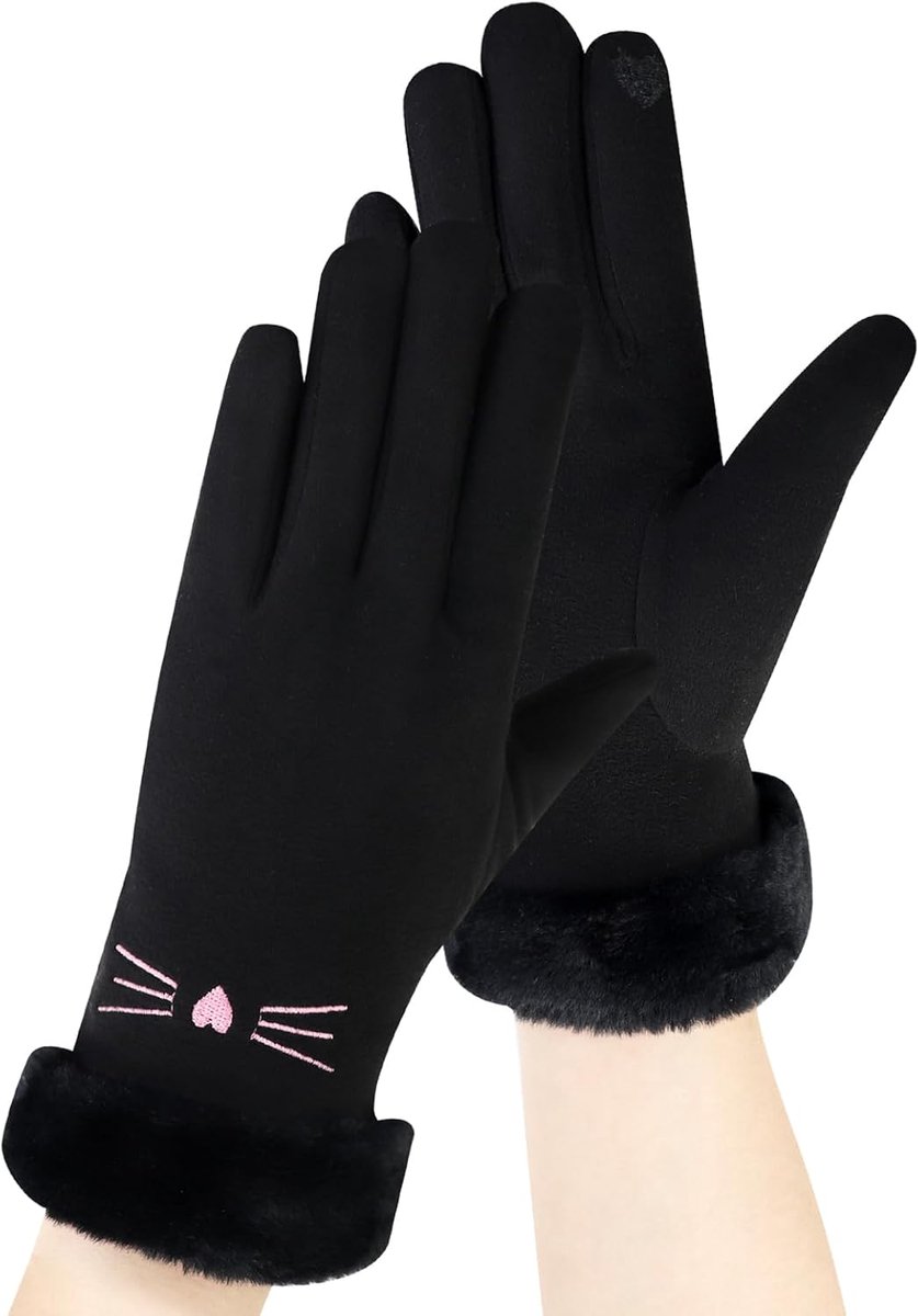 Handschoenen, schattige winddichte dames winter warme touchscreen-handschoenen zachte pluche gevoerde thermische handschoenen voor fietsen dagelijks gebruik