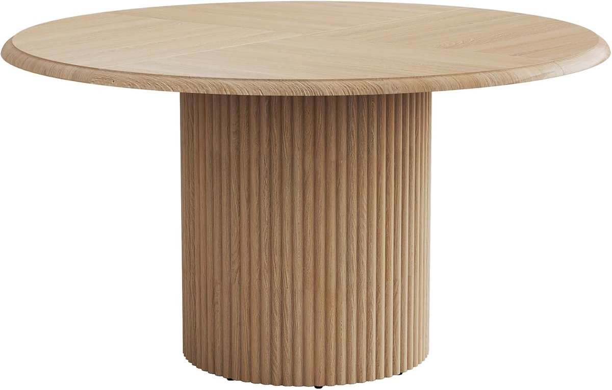 Ronde Japandi Eettafel 120 cm Houtkleur – Wabi-Sabi Eetkamertafel voor 4 Personen – Moderne Keukentafel met Metalen Onderstel – 120 x 120 x 76 cm voor Eetkamer & Woonkamer