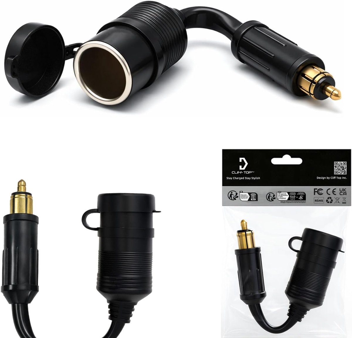 Sigarettenaansteker adapter - DIN naar standaard - 4,5 cm kabel verlenging - ideaal voor 12V/24V accessoires - ShopVlot