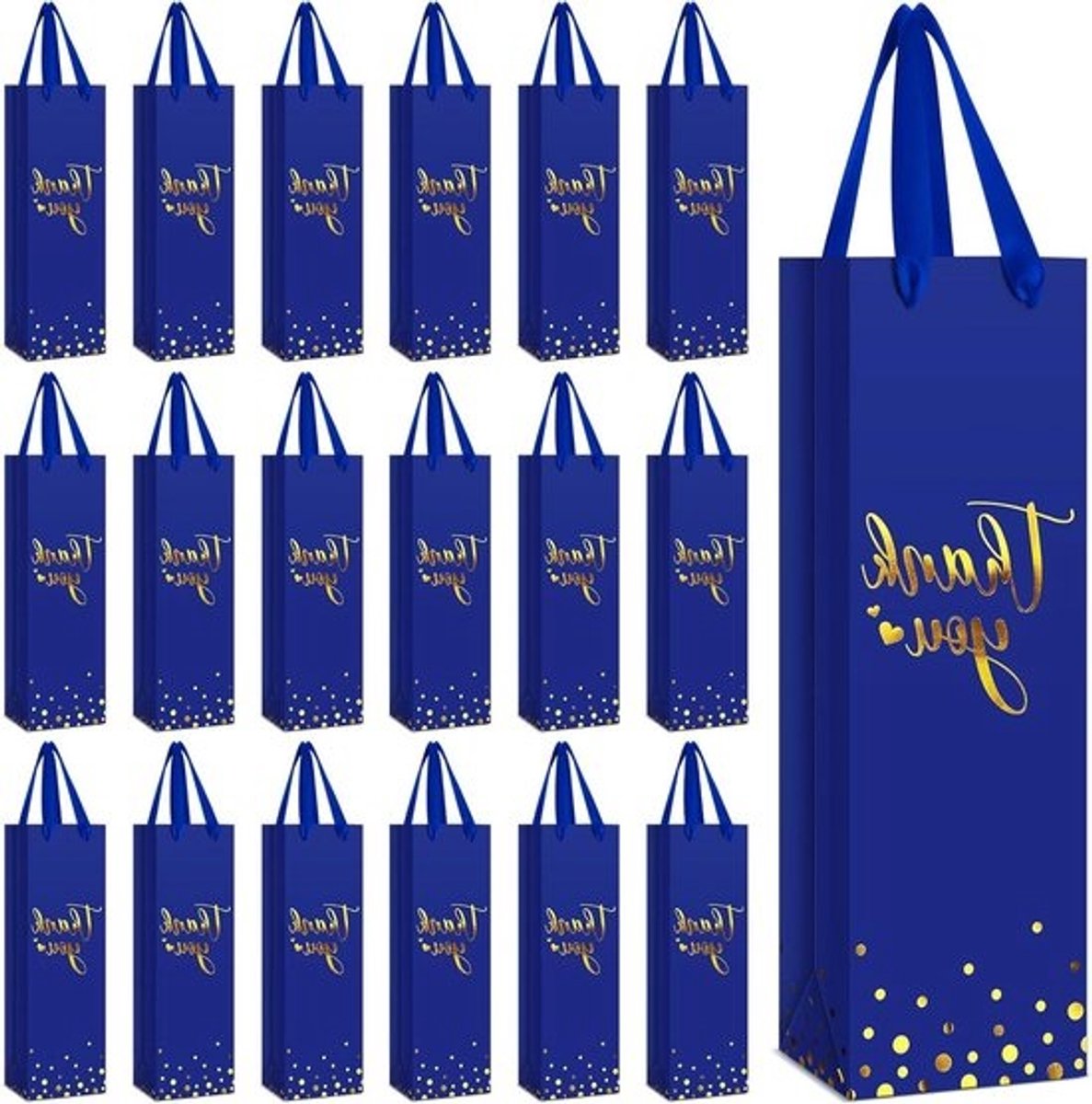 Wijn Fles Tassen - Cadeauhoezen - Flessen Presenteren - Goudfolie Opdruk - 30 Stuks - Koninklijk Blauw