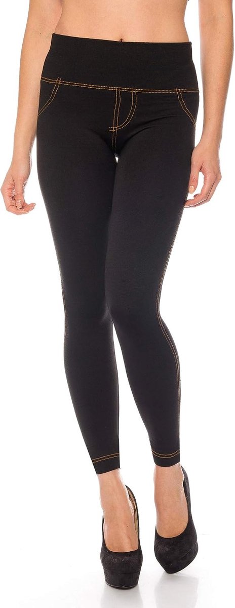 Thermo-legging voor dames, jeans-look, gevoerd met fleece aan de binnenkant, basic ondoorzichtig