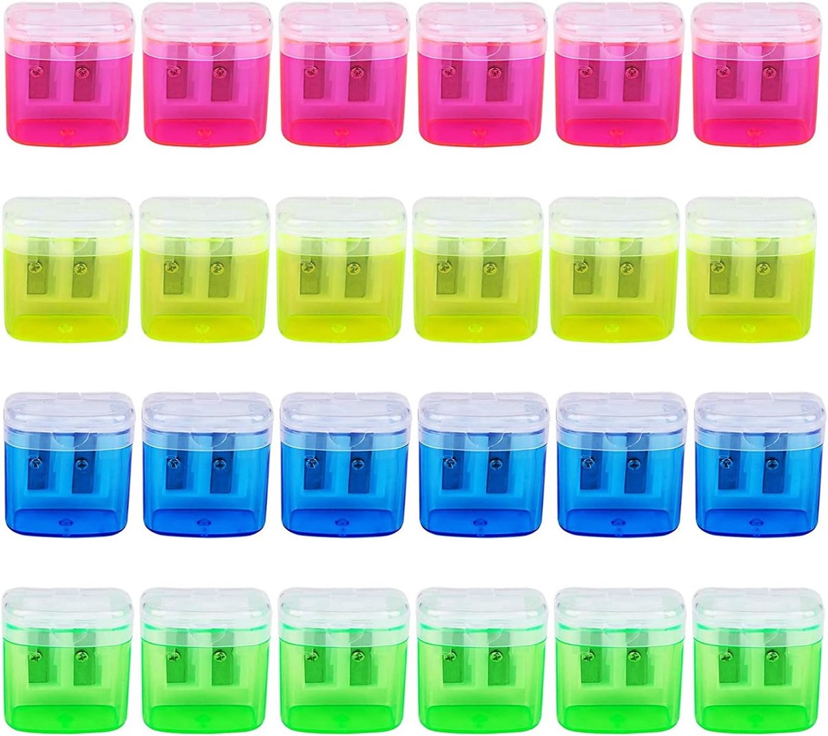 Potloodslijper 24 stuks - dubbele gaten - handmatig met deksel - ideaal voor school en kantoor - ShopVlot