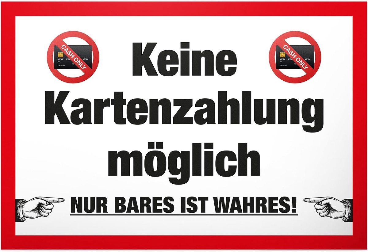 Geen kaartbetaling - bord 30 x 20 cm - grappig contant geld waarschuwingsbord voor horeca detailhandel - alleen bares is echte decoratie voor winkel restaurant restaurant bar pub aanwijzing