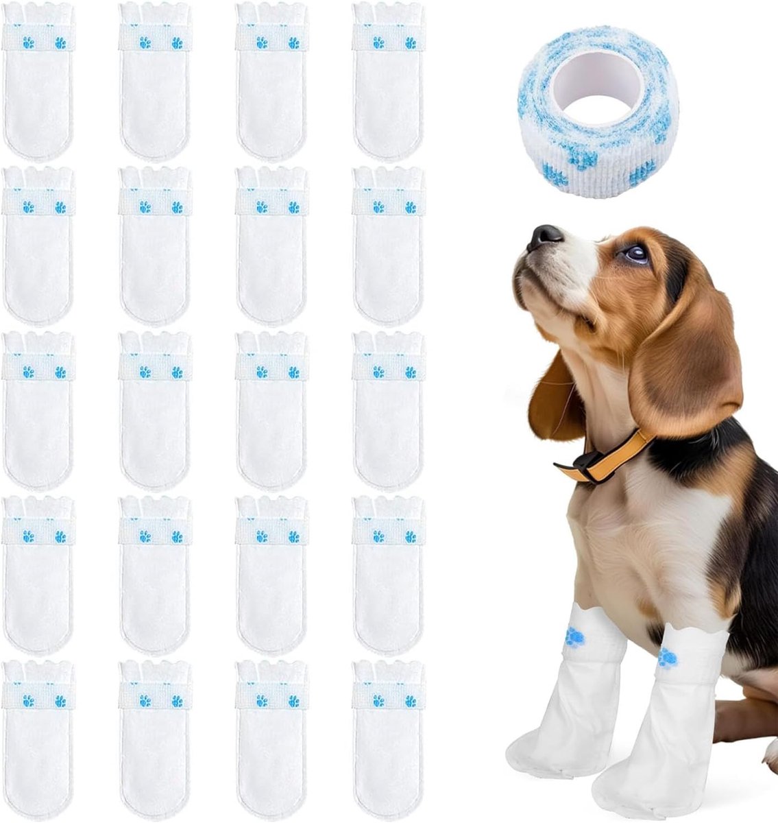 20 stuks hondenvoetafdekkingen, sokken, zelfklevende bandage, winddichte vuilbescherming, huisdierlaarzen, zelfklevende wegwerp-hondensokken, poten, voor kleine hondenpoten