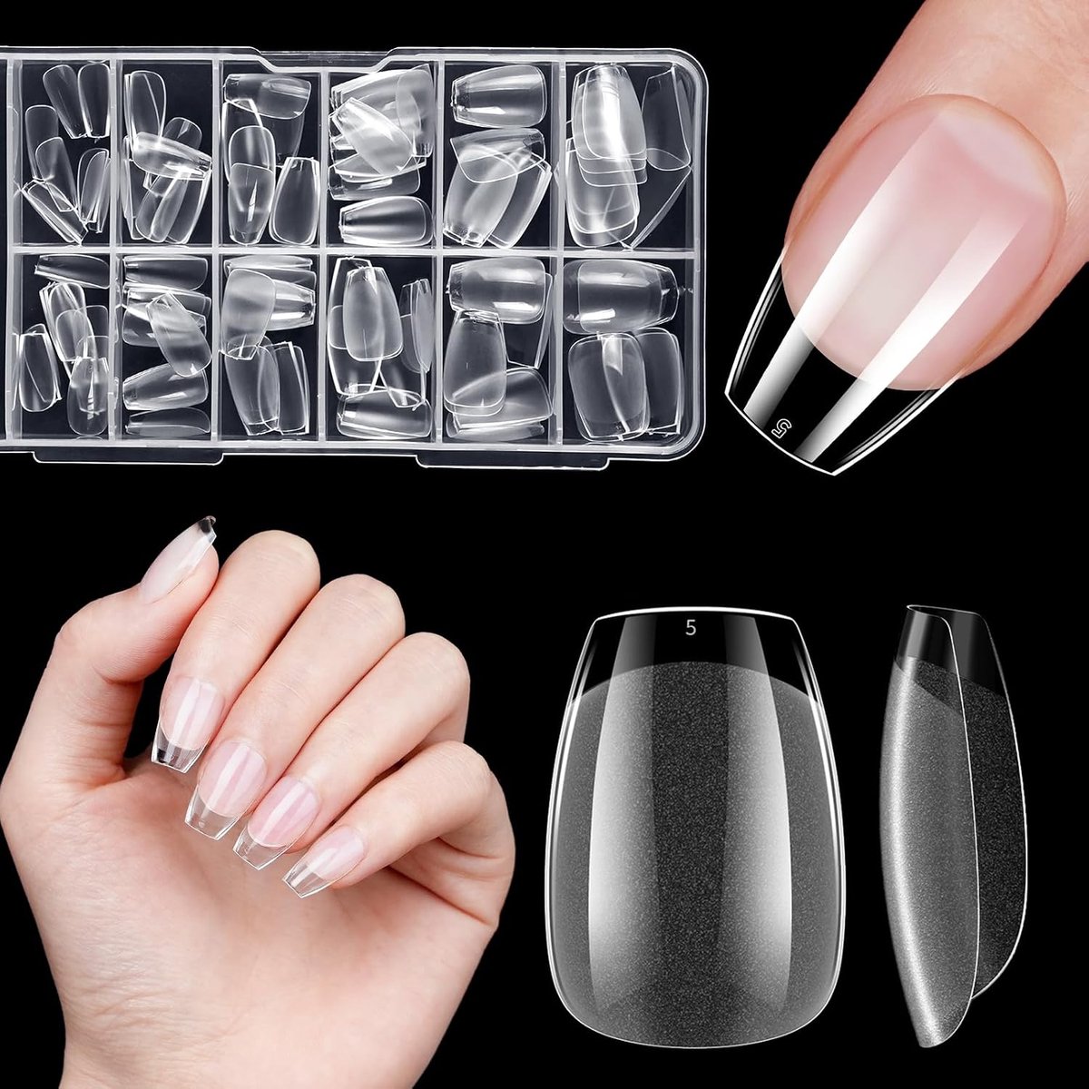 korte nageltips voor gelnagels, 120 stuks volledig dekkende nageltips, 12 maten, soft gel opplak nagels, tips voor gelnagels, kunstnagels kort XS