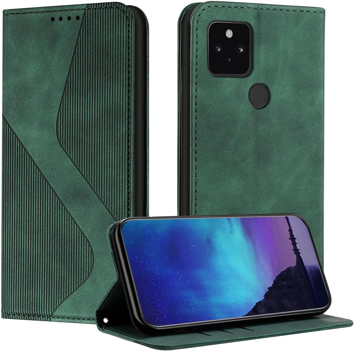 Case voor Google Pixel 5 XL/Google Pixel 4A 5G met Verstelbare Staande Functie Magnetische Lock Flip Lederen Drop Protection Fashion telefoonhoesje - Groen