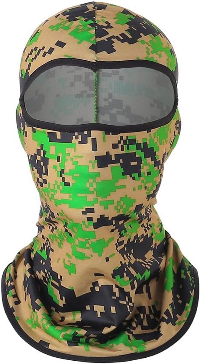 Bivakmuts, camouflage, balaclava, warme gezichtskap, zonnemasker, ademend, volgelaatsmasker, winddicht, stormmasker, camouflage, effen, python, geruit, camouflagekleur, groen #1, 40 x 25