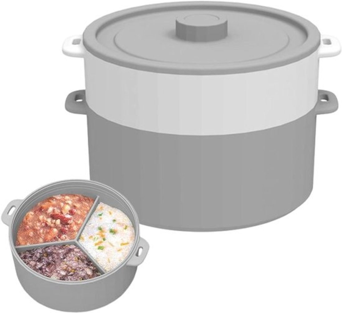 Magnetron Stoompan - Voedselkoker Oven - Gezond Koken - Dubbellaags Ontwerp - 18.8 x 12.5 cm - Grijs