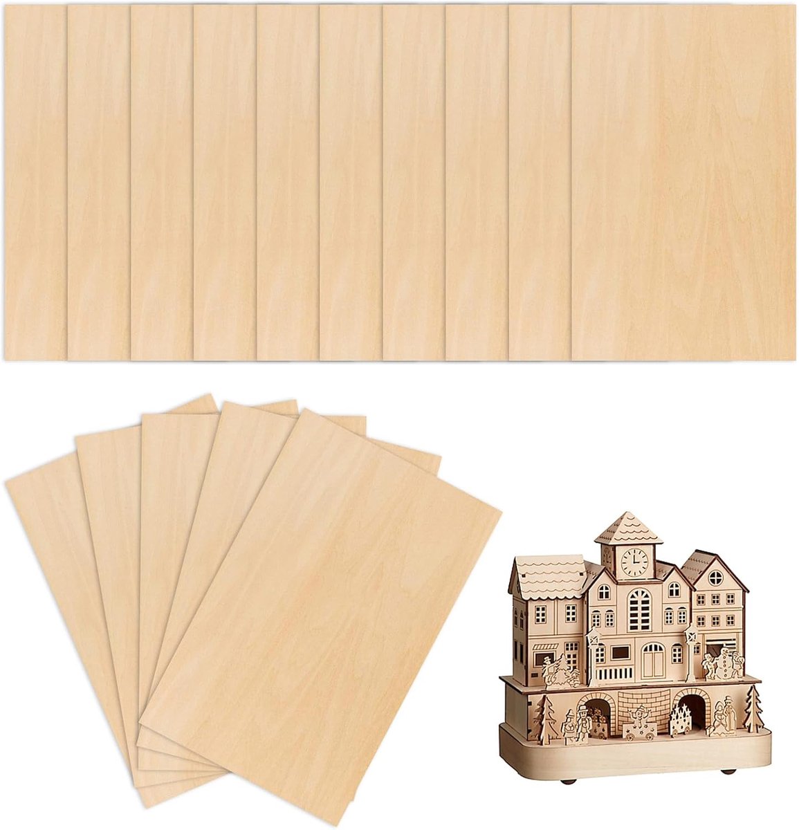 15 stuks houten patroonplanken, 200 x 100 x 1,5 mm, vierkante balsahouten houten plaat, multiplexplaat voor doe-het-zelf knutselen, houten platen voor vliegtuigen, projecten van bootmodellen