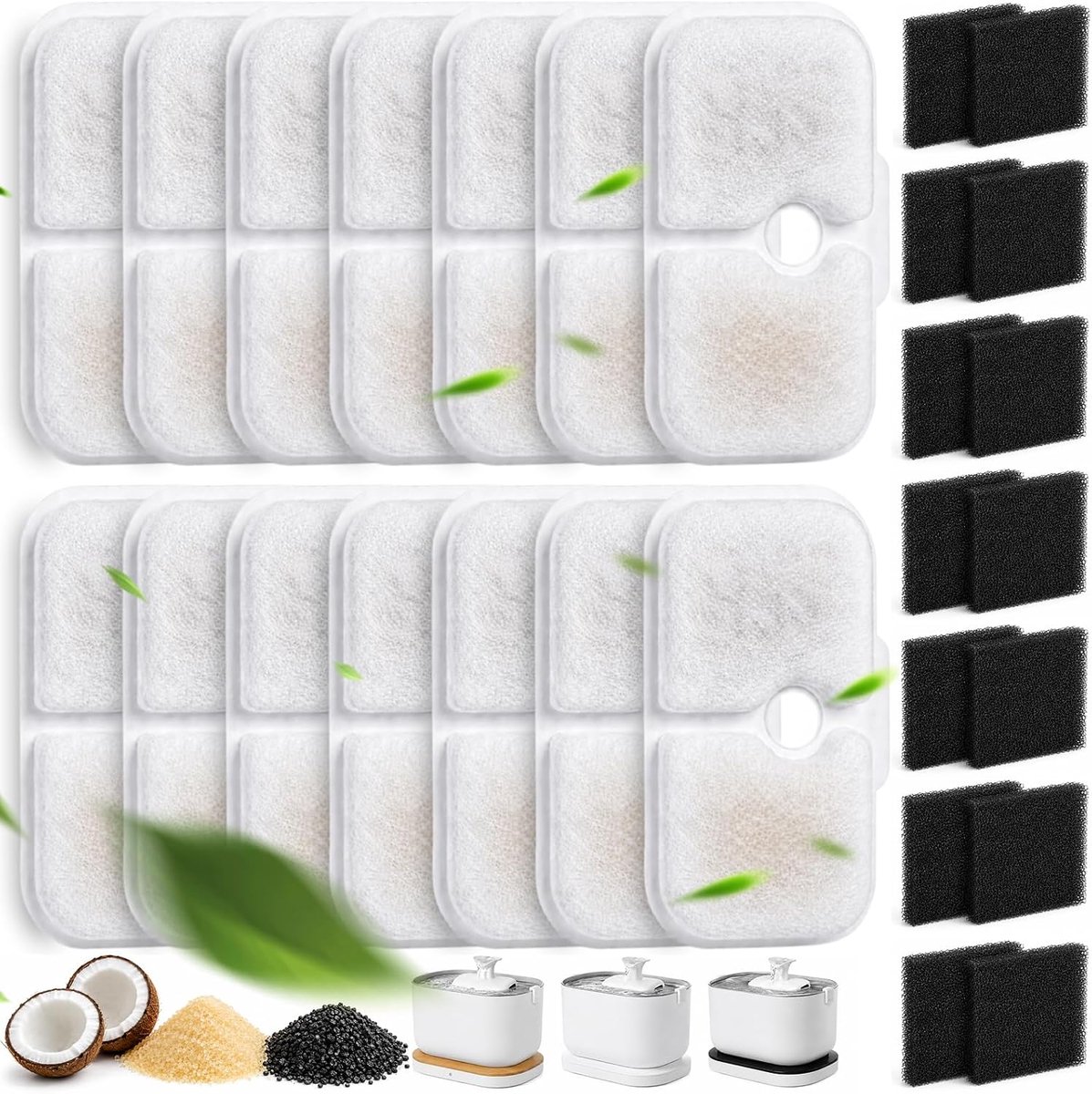 36 stuks kattenfonteinfilter voor Petlibro Dockstream drinkfontein PLWF005 / PLWF105 / PLWF115, 18 filters en 18 sponzen, filter met actieve kool, maakt water schoner en frisser (36)