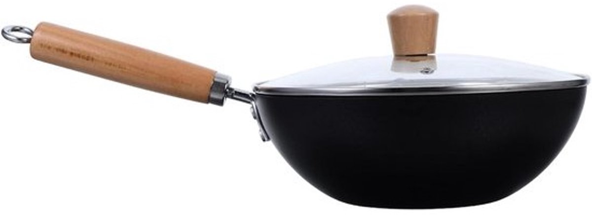 Mini-ijzeren Pot Wokken Ijzeren Wokpan Koekenpan Voor Keuken Kleine Pannenkoekenpan Kleine Ijzeren Koekenpan Wokpan Voor Gasfornuis Houten Handvat Wok Wok Voor Fornuis Zwart Ijzer