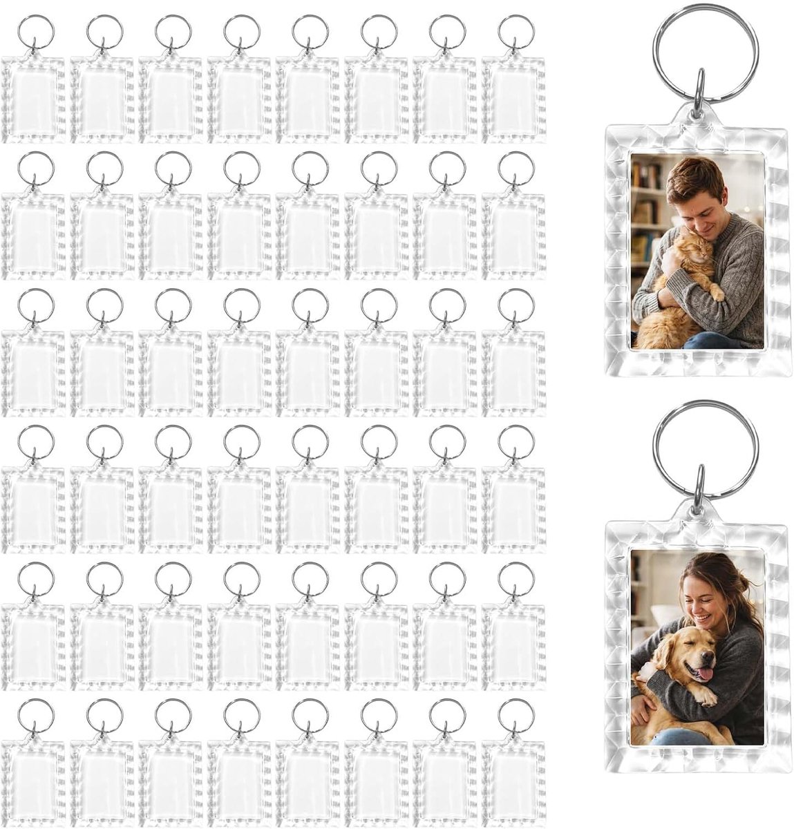50 Stk Transparante sleutelhanger, acryl sleutelhanger, transparante fotolijst sleutelring, acryl sleutelhanger, heldere sleutelhanger, voor cadeaus voor familie en vrienden, transparant