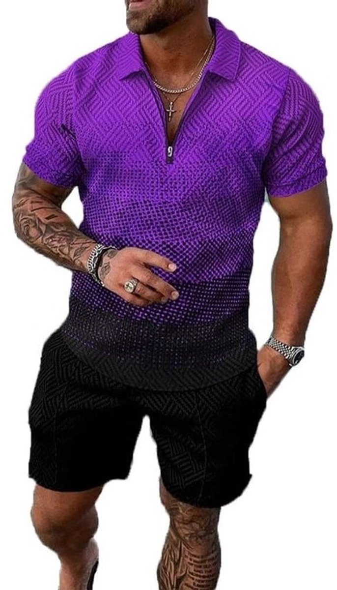 2-Delige Herenset: Trendy Zomer Outfit met Poloshirt en Short