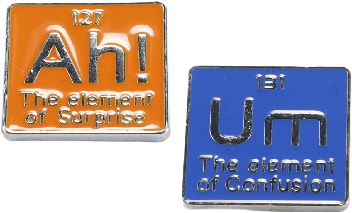 2 stuks grappige chemie periodieke tabel emaille pins badges voor revers rugzak jas hoed tas knopen knutselbenodigdheden