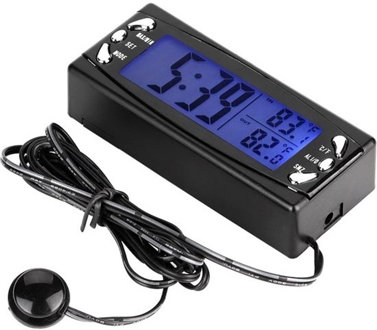 Digitale Auto Klok met Binnen- en Buitentemperatuurmeter en Alarm