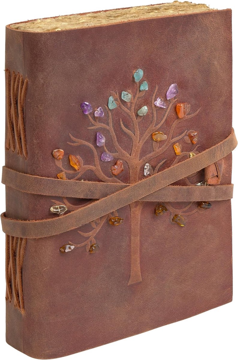 Reisnotitieboek van rood leer met levensboom, plantaardig gelooid, katoenpapier, ideaal als dagboek om te schrijven, notitieboek voor op reis of notitieboek, 18 x 13 cm