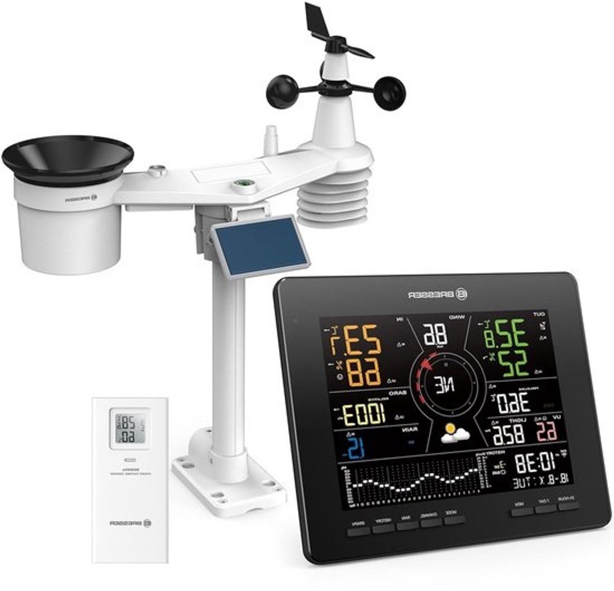 Draadloos Weerstation - Weercomputer Buiten - Weersvoorspelling - 7-in-1 Buitensensor - 150 meter bereik - Zwart