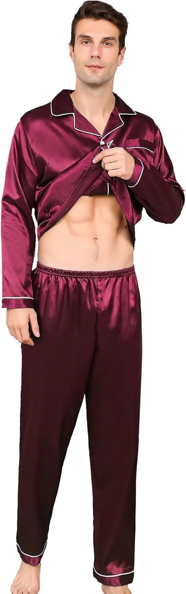 pyjamaset voor heren, opvouwbare halslijn, lange mouwen en lange broek, losse pasvorm, huiskleding voor grote jongens, een verscheidenheid aan kleuren en specificaties zijn