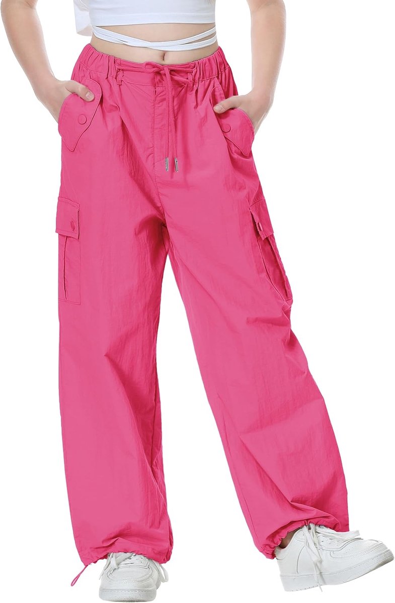 Parachute Baggy Cargo Broek voor Meisjes, Y2K Vintage Joggingbroek met Verstelbare Elastische Taille voor Kinderen