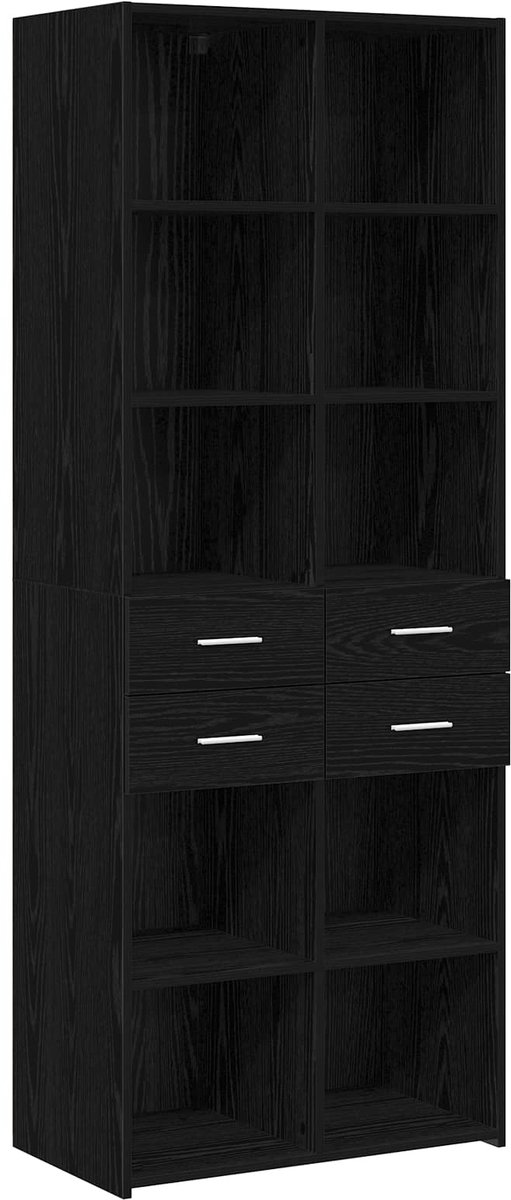 vidaXL Boekenkast - Zwart - eiken - 30 - x - 42,4 - x - 185,2 - cm - Bewerkt - hout Zwart eiken