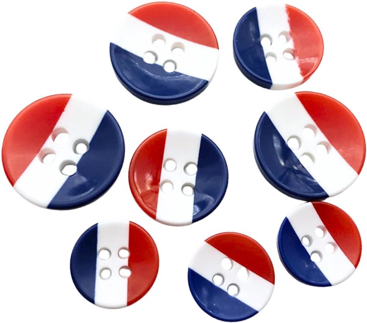 Knopen, rood wit blauw, 18 mm 15 mm 12,5 mm 10 mm, reserve knopen voor naaien, repareren en upcycling