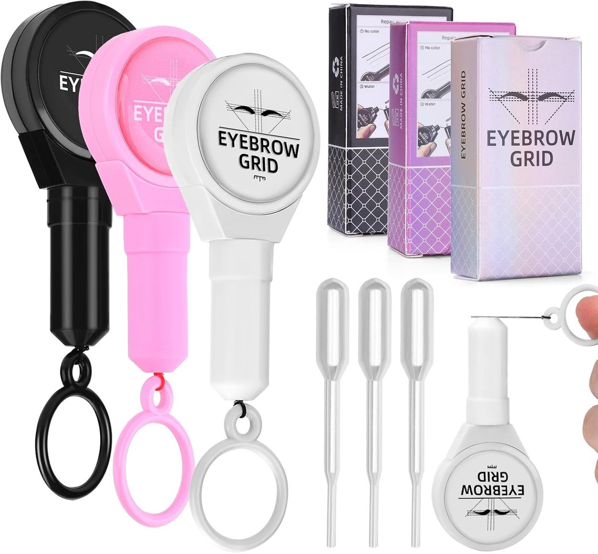 3-delige wenkbrauwmapping set met inkstring voor permanente make-up en symmetrische wenkbrauwen, inclusief threading kit