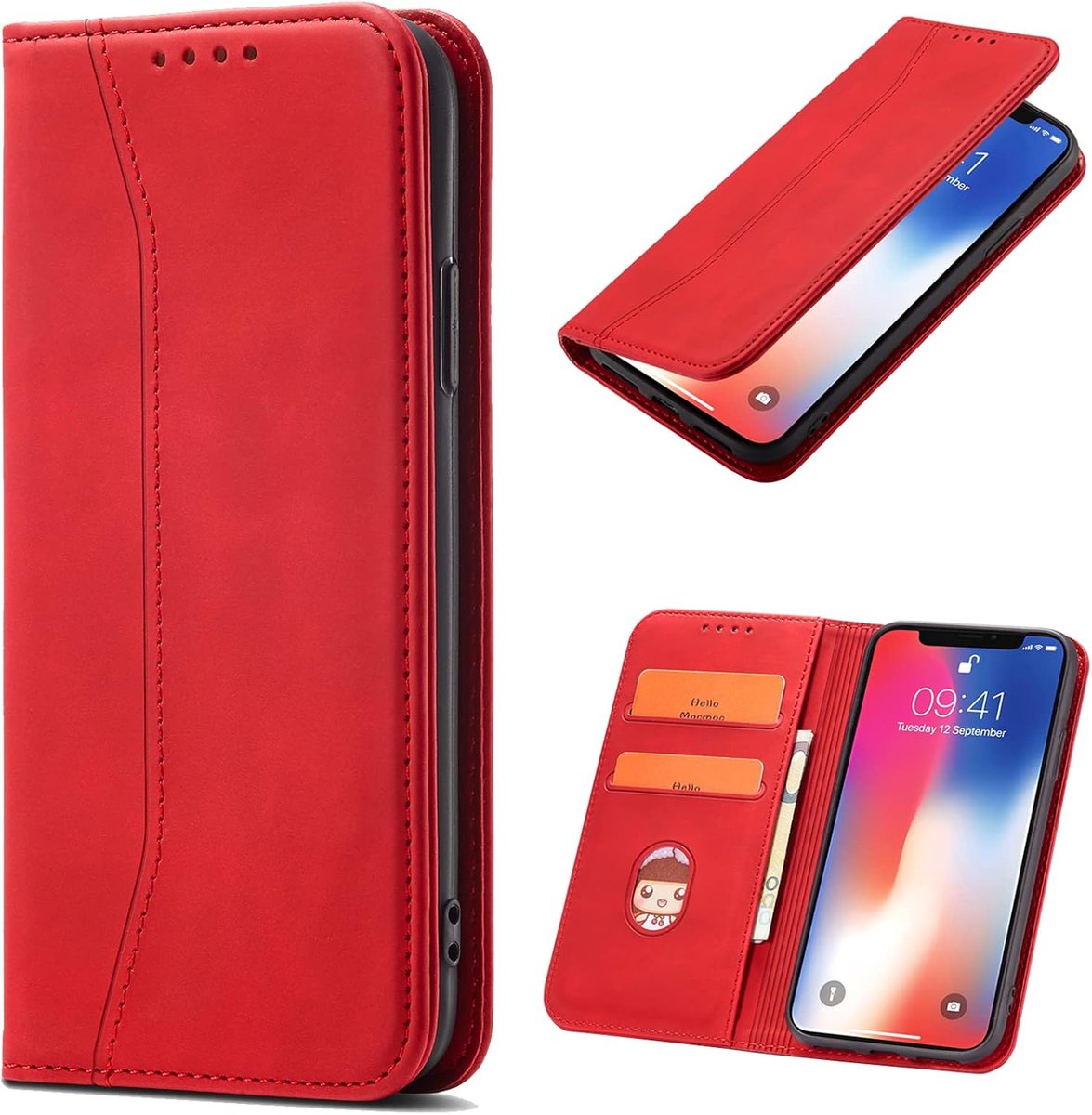 Hoesje voor Huawei P Smart Plus/Nova 3i, Premium PU Lederen Flip Magnetische Portefeuille Wallet Telefoon Case met Kaart Houder en Standaard Kenmerken Telefoonhoesje voor (Rood)