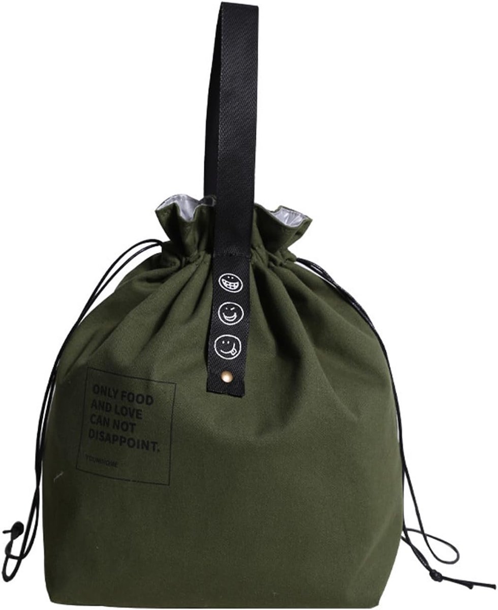 lunchtas, Geïsoleerde lunchtas met trekkoord, Herbruikbare opvouwbare thermotassen, Houdt koud warm voor werk, school, picknick (Groen)