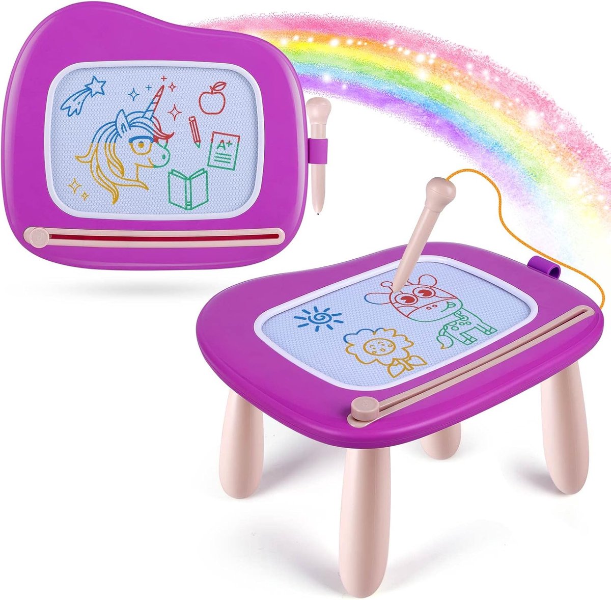 Speelgoed 1 Jaar Meisjes, Magnetisch Tekenbord met Poten voor Peuters, Uitwisbaar Magneetbord Doodle Etch Schets Schrijfbord, Cadeau Verjaardag voor Baby Kinderen van 1 2 3 Jaar (Violet)