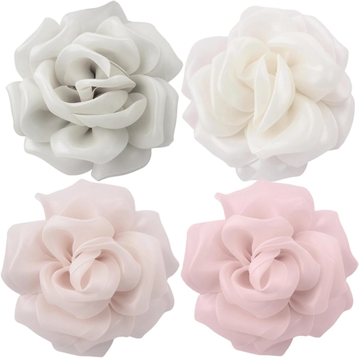 4 stuks bloemstuk, 10 cm stoffen bloemen om vast te klikken, broche dames in 4 verschillende kleuren, stoffen bloemen haarspeld, voor bruiloften, feesten en bals